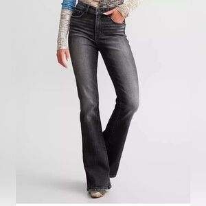 Womens Buckle Black Flare Jeans size 14 32 x 30 High Rise Slimming Shaping NWT